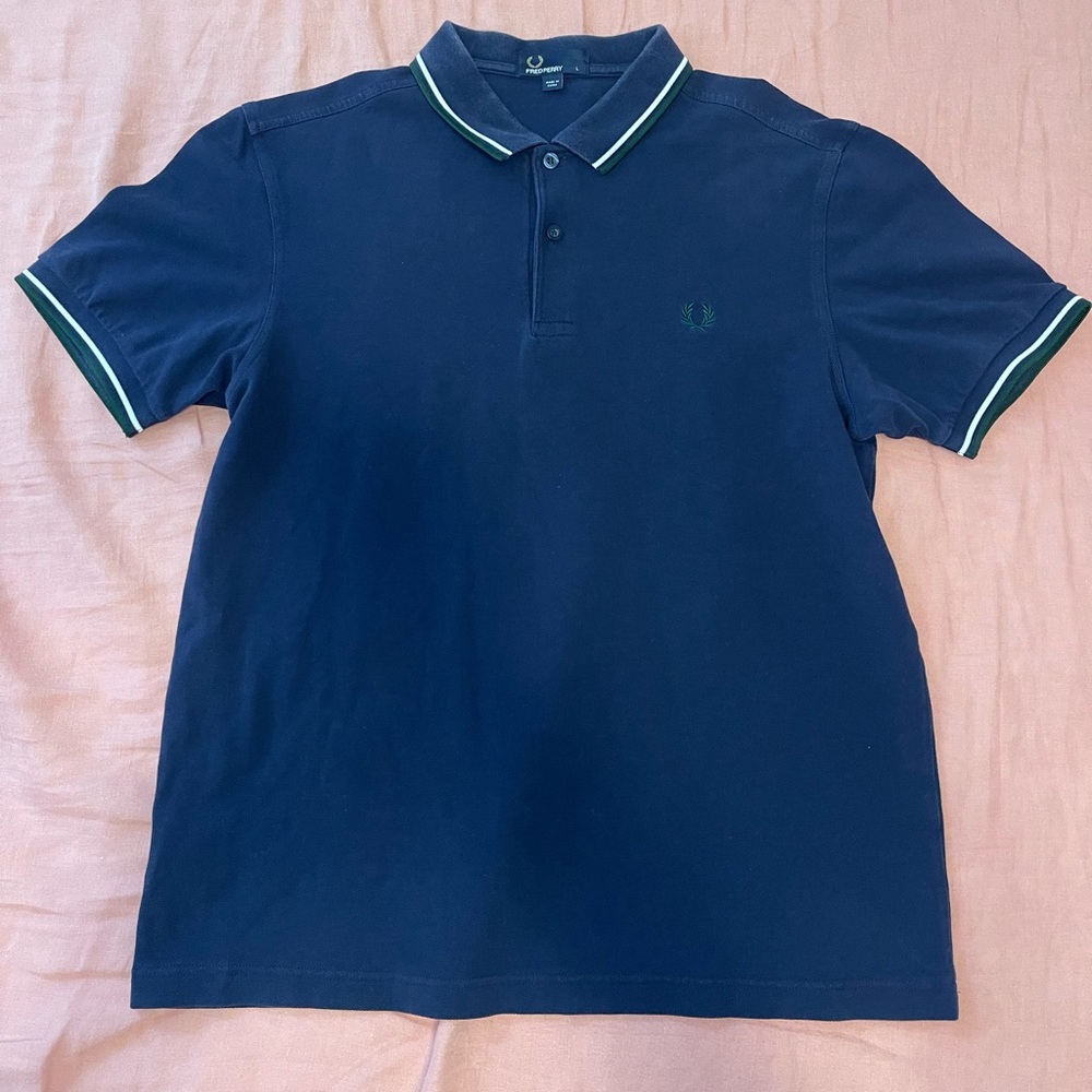 Fred Perry Dark Blue White and Green Trim size L